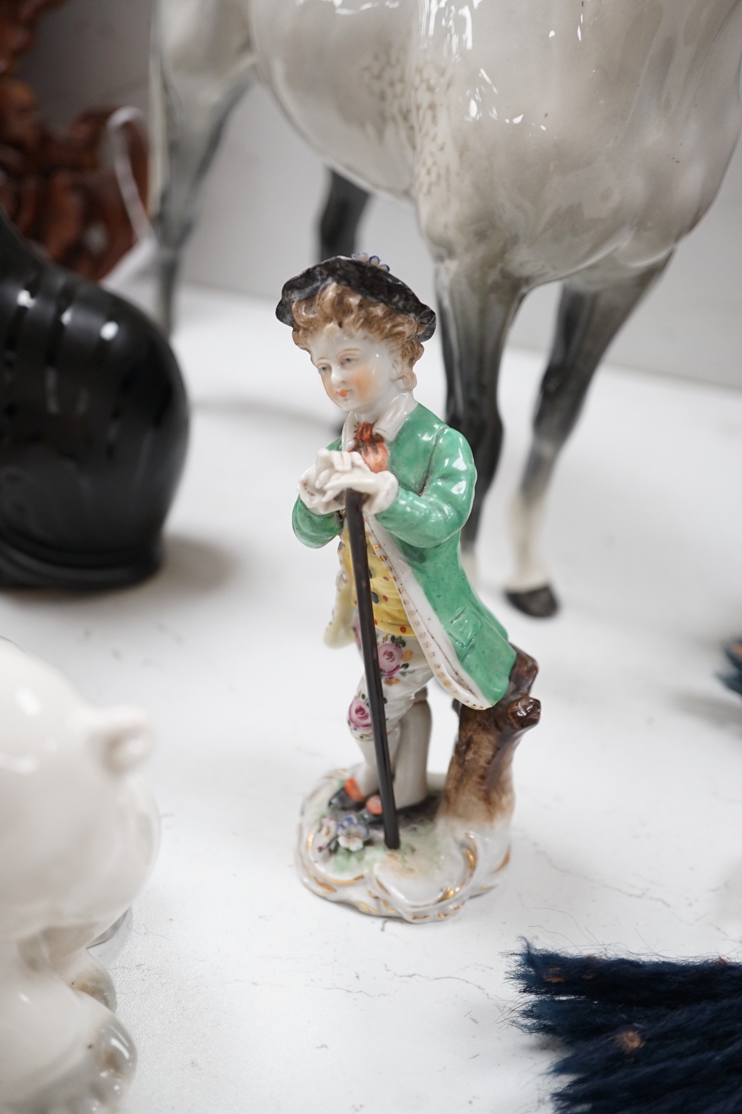 Ceramic ornaments including two boxed Gustavsberg advent figures and a large Beswick horse